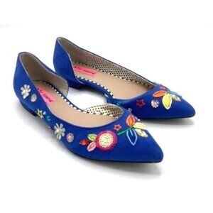 Betsey Johnson Faux Suede D'Orsay Sequin Beaded Embroidered Flats Women's 7.5 8